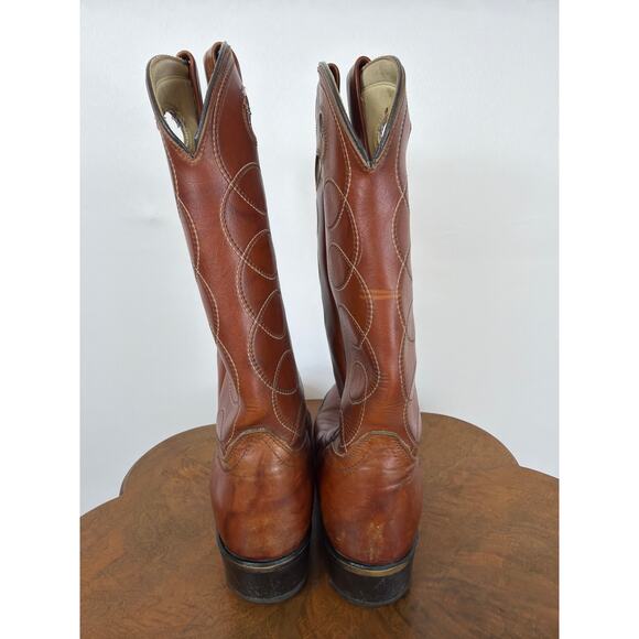 Vintage Acme Rust Brown Leather Western Cowboy Boots Swirl Stitching 11 main image 4